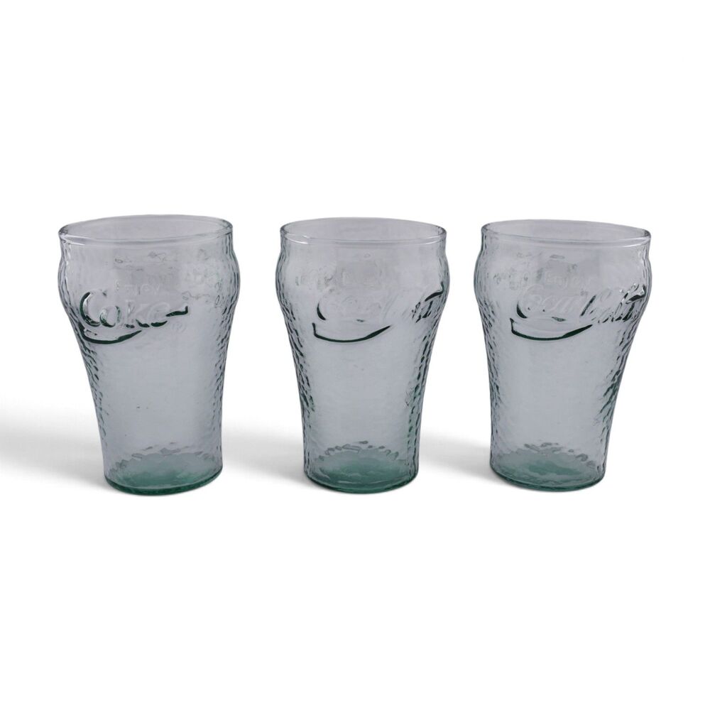 Coca Cola Coke 4" Mini Glass Tumblers, Embossed Textured Pebbled Glass, Set of 3